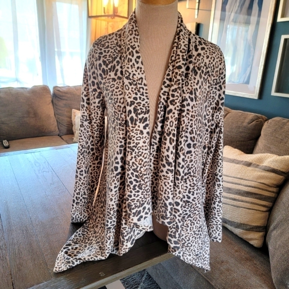 NWT Bobeau Leopard Print Open-front  Cardigan S